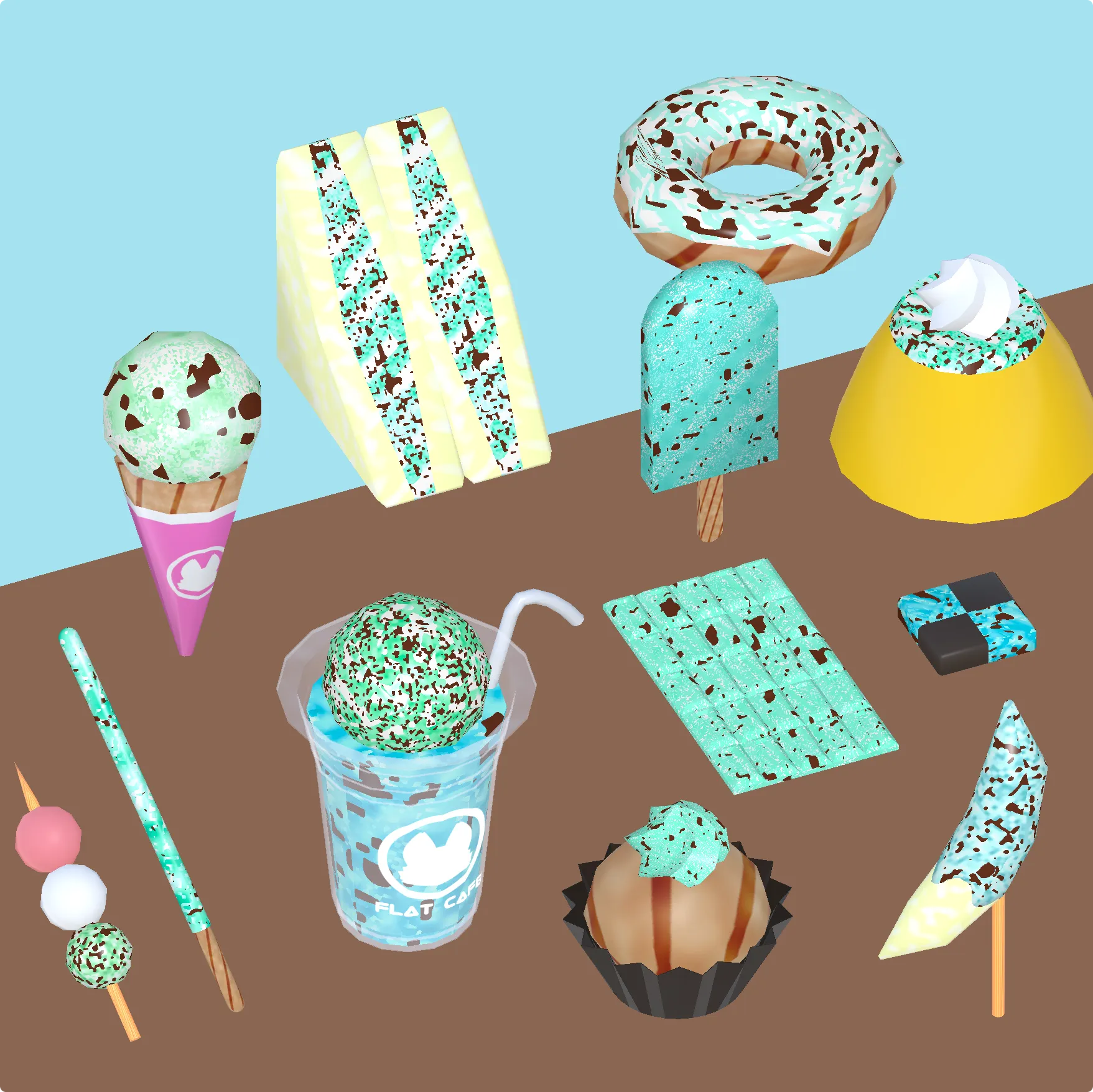 【VRChat想定アバター&ワールドアセット】ChocoMint12点アソートセット