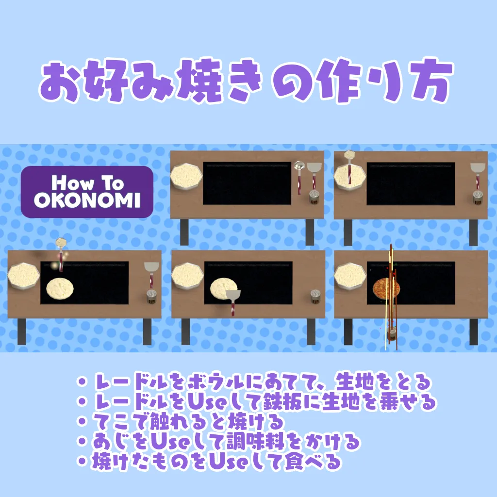 【VRChat想定ワールドアセット】焼ける！食べれる！「お好み焼き」