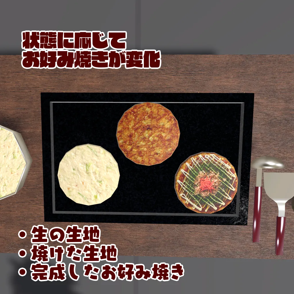【VRChat想定ワールドアセット】焼ける！食べれる！「お好み焼き」